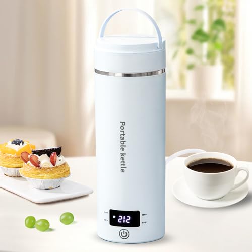 Travel Electric Kettle Portable Mini Kettle,Small Hot Water Boiler with 4 Temperature Settings,304 Stainless Steel,Fast Boiling Water with Auto Shut-Off and Boil Dry Protection,400ml (BIue, 400ML)