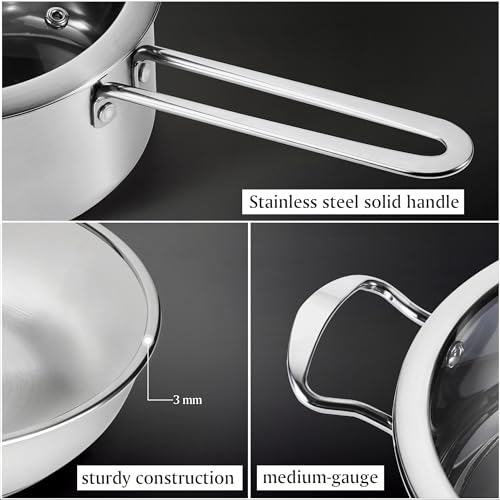 Stainless Steel Pots and Pans Set, 6 Piece Kitchen Cookware Sets with Glass Lids, Stay Cool Handle, Works with Induction, Electric and Gas Cooktops, Non Toxic, Oven & Dishwasher Safe