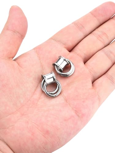 PiercingJ 1 Pair Ear Guages with Rings Ear Weight Plugs Tunnels Hypoallergenic Ear Expander Stretchers 316 Stainless Steel Hoop Earrings Piercing Body Jewelry 00g 10mm