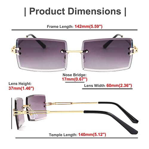 FEISEDY Vintage Rimless Sunglasses Rectangle Frameless Candy Color Glasses Women Men B2642 (14 Multicolor,60)