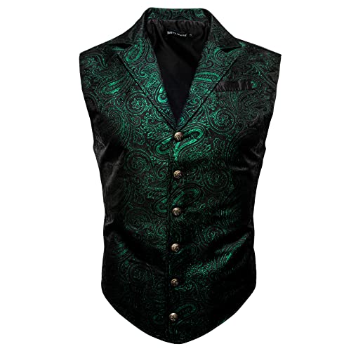 Barry.Wang Mens Victorian Vest Black Gold Paisley Steampunk Gothic Tailored Collar Waistcoat