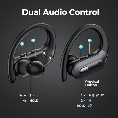 OFNEX Wireless Earbuds Bluetooth 5.3 Headphones 90 Hrs Playtime Earbuds with Wireless Charging Case Over-Ear Sports Earphones Waterproof Deep Bass Headset, Black