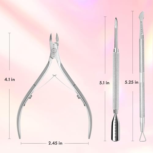 Makartt Cuticle Pushers, Pink Cuticle Knife, 2Pcs Professional Stainless Steel Dual Ended Cuticle Remover with Spoon Pusher, Cutter, Scraper & Dead Skin Fork for Manicure Pedicure Nail Care Kit