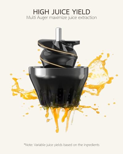 TUUMIIST Juicer Machines, Cold Press Juicer for Vegetable and Fruit with Upgraded Slow Juicing Technology, Powerful Motor and Reverse Function, Compact Size for Space-Saving Juicer, Black Gold