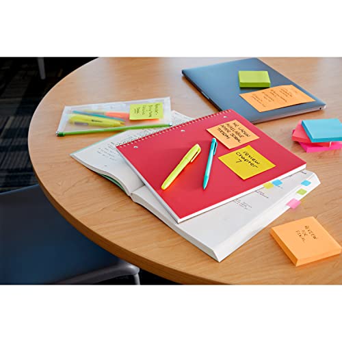 Post-it Super Sticky Notes, 12 Sticky Note Pads, 3 x 3 in., School Supplies, Office Products, Sticky Notes for Vertical Surfaces, Monitors, Walls and Windows, Supernova Neons Collection