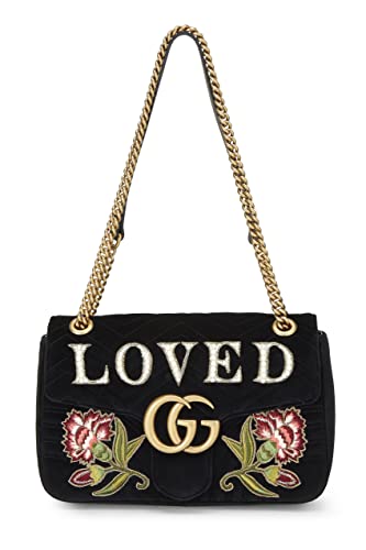 Gucci, Pre-Loved Black Velvet Marmont 'Loved' Shoulder Bag, Black