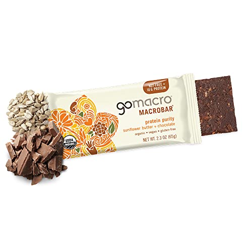 GoMacro MacroBar Organic Vegan Protein Bars - Sunflower Butter + Chocolate (2.3 Ounce Bars, 12 Count