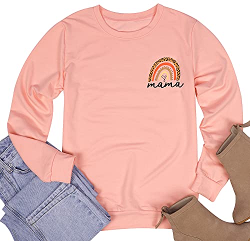 MOUSYA Mama Top Women Mama Sweatshirt Rainbow Graphic Shirt Long Sleeve Crew Neck Pullover Mom Blouse (Green, Small)