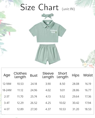 nilikastta Toddler Girl Clothes Baby Girls Outfits Summer Floral Print Shirt+Shorts+Headband 3pcs Baby Clothing 1 2 3 4 5 T Green