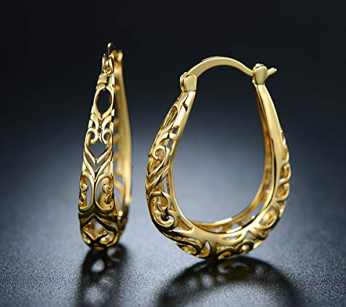 Barzel 18K Gold Plated Filigree Hoop Earrings For Women (Gold)