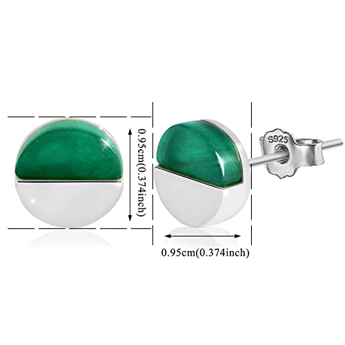 Simulated Emerald Earrings for Women - 14K Gold Plated Sterling Silver Hypoallergenic Round Stud Earrings Simple Minimalist Earrings Jewelry Gifts for Birthday Christmas Mother Wife