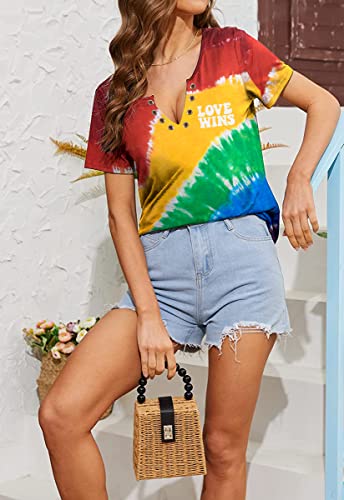 Plus Size Gay Pride Shirt Women Rainbow LGBTQ Equality Tie Dye Tees Love Wins Lesbian Short Sleeve Casual Tee Tops