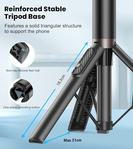 TONEOF 60" Selfie Stick Tripod for Video,All-in-1 Extendable Cell Phone Tripod Stand with Integrated Remote,360° Rotate Lightweight & Portable Tripod for 4-7” iPhone/Android/Photo & Video Kits/Travel