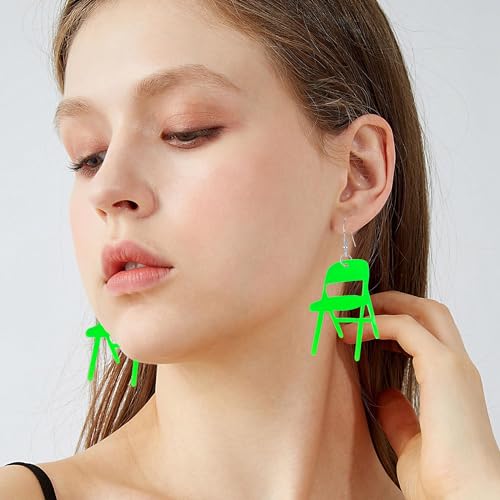 Vavhoo Funny Fight Folding Chair Dangle Earrings for Women Colorful Chair Shape Resin Acrylic Drop Earrings Creative Fashion Acrylic Weird Chair Earrings Statement Jewelry (Green)