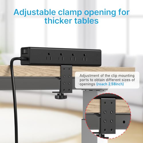 CCCEI Desk Outlet Station 20W USB C Port. 12 Outlet Desktop Clamp Power Strip Surge Protector 4800J with Switch. Nightstand Office Standing Desk Accessories, Fit Thicker Table Edge or Screw Mount, 6FT