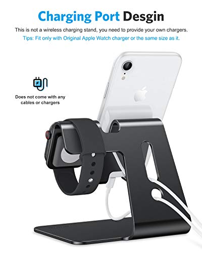 OMOTON Stand for Apple Watch - 2 in 1 Universal Desktop Stand Holder (Not Include Charger) for All iPhone 16 15 14 13 12 and Apple Watch Series 9/8/SE2/7/6/SE/5/4/3/2 (Both 38/40/41/42/44/45mm)-Black