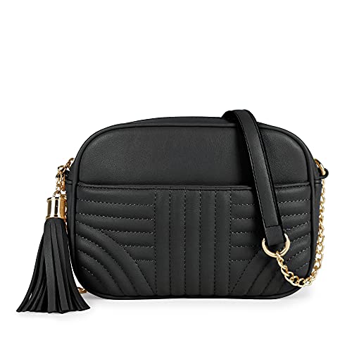 EVVE Quilted Crossbody Bags for Women - Stylish Camera Bag with Tassel - Lightweight Medium Size Shoulder Purse | Sand