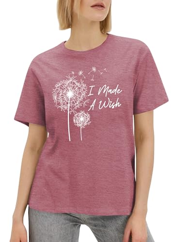 Mom and Me Matching Shirt Women's Vintage Floral T Shirt Boho Wildflower Graphic T-Shirt I Made A Wish Dandelion Tops