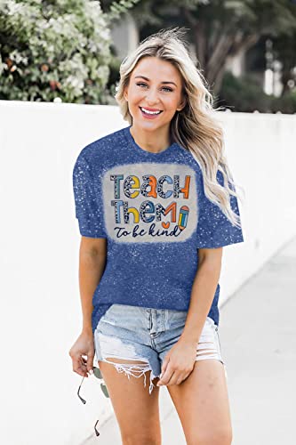 MOUSYA Teacher Shirt for Women Teach Them to Be Kind Shirt Funny Letter Print Colorful Leopard Pattern Teacher Life Shirt