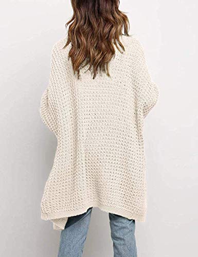 MEROKEETY Women's Oversized Long Batwing Sleeve Cardigan Waffle Knit Sweater Coat, Beige, S