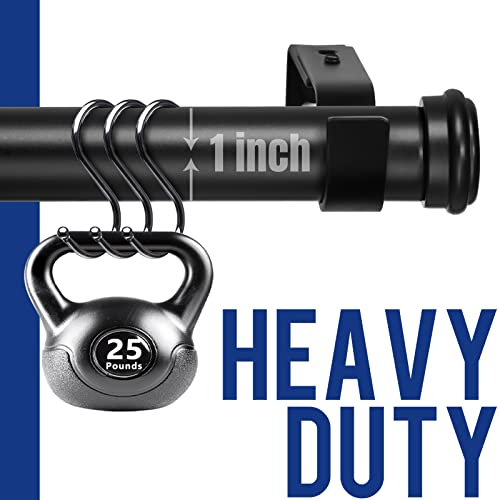 Zeerobee Curtain Rods for Windows 16 to 28, 1 Inch Black Curtain Rod Set, Heavy Duty Adjustable Drapery Rods, Modern Indoor/Outdoor Curtain Rod for Bedroom, Living Room, Patio, Farmhouse, 16"-28"