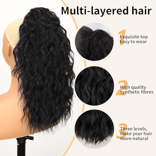ORSUNCER Ponytail Extension Claw 26" Curly Pony Tail Clip in Claw Hair Extensions Fluffy Natural Looking Synthetic Hairpiece for Women Dark Brown