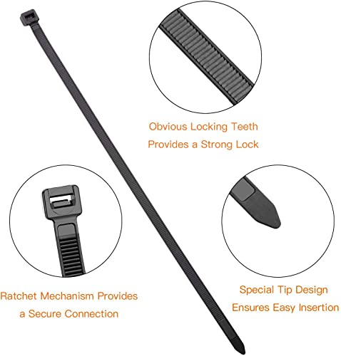 OneLeaf Cable Ties 24 Inch Heavy Duty Zip Ties with 200 Pounds Tensile Strength for Multi-Purpose Use, Self-Locking UV Resistant Nylon Tie Wraps, Indoor and Outdoor Tie Wire.30 Pcs Black