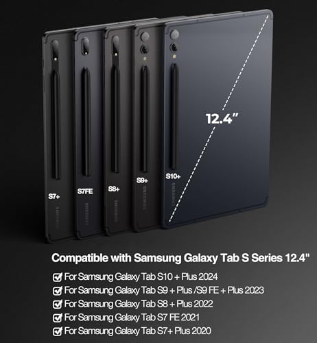Dexnor Español Ñ for Samsung Galaxy Tab S10+ Plus/S9+ Plus/S9 FE+ Plus/S8+ Plus/S7+ Plus/S7 FE Case with Keyboard 12.4" Floating Cantilever Magnetic Stand Trackpad Backlit S Pen Holder - Black