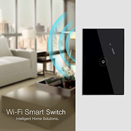 WiFi Smart Wall Touch Light Switch Glass Panel Wireless Remote Control by Mobile APP Anywhere Compatible with Alexa,Timing Function No Hub Required (Wall Switch 1 Gang)