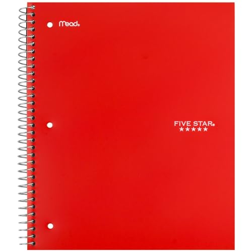 Five Star Spiral Notebooks + Study App, 6 Pack, 1 Subject, Wide Ruled Paper, Fights Ink Bleed, Water Resistant Cover, 8-1/2" x 10", 100 Sheets, Black, Red, Yellow, Purple, Green, Blue (38042)