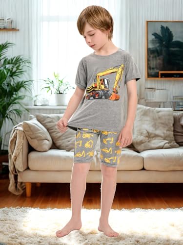 Little Hand 4 Piece Pajamas for Boys Digger Pajama Excavator Pjs Summer Toddler Truck Short Sets 6-7 Years