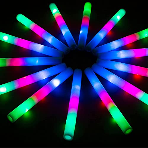 SHQDD28 Pcs Glow Sticks Bulk, Foam Glow Sticks with 3 Modes Colorful Flashing, Glow in The Dark Party Supplies, LED Glow Sticks for Wedding, Raves, Concert, Camping, New Year, Carnival, Halloween