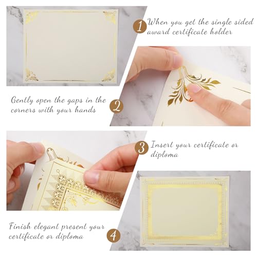Fainne 50 Pcs Single Sided Certificate Holder Diploma Covers with Foil Border for 8.5 x 11 Inches Certificates Cardstock Document Papers Back to School Award Competition Supplies(Beige, Gold)