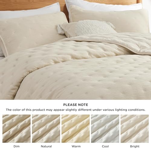 Bedsure Beige Quilt Bedding Set Bedspread Coverlets Queen Size - Lightweight Soft for All Seasons, Cross Stitch Quilt Set, 3 Pieces, 1 Quilt (90"x96") & 2 Pillow Shams (20"x26")