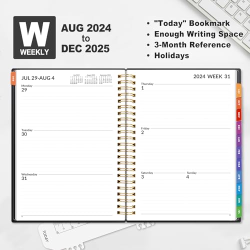 SUNEE Academic Planner 2024-2025 Weekly and Monthly - from August 2024 - December 2025, 6.4"x8.3" School Year Calendar Daily Planner with Monthly Tab, Flexible Cover, Note Pages, Pockets, Bookmark, Spiral Binding, Blushing Abstract Breeze