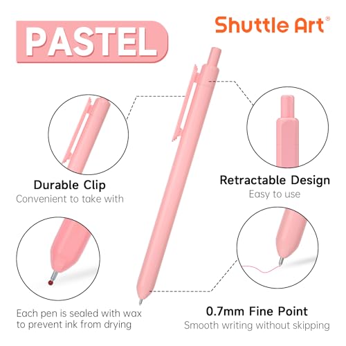 Shuttle Art Colored Retractable Gel Pens, 10 Pastel Ink Colors, Cute Pens 0.7mm Fine Point Quick Drying for Black Paper Writing Drawing Journaling Note Taking School Office Home