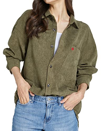 SSLR-Womens-Corduroy-Shacket-Jacket-Oversized Button Down Shirts Long Sleeve Causal (Small, Caramel)