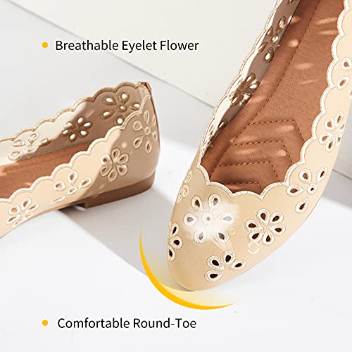 FRACORA Women's Ballet Flats Black PU Leather Dress Shoes Comfortable Round Toe Slip on Flats with Breathable Eyelets(Pink.US11)