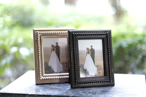 Lavender Inspired Farmhouse Beaded Picture Frames 5x7, Rustic Barnwood Photo Frames，Decorative Reclaimed Woood Photo Frame for Table Top Display, Housewarming Gift Home Decor(Black)