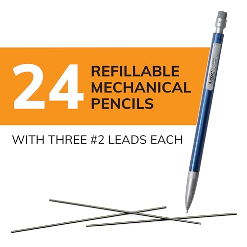 BIC Xtra-Precision Mechanical Pencil, Metallic Barrel, Fine Point (0.5mm), 24-Count, Doesn't Smudge and Erases Cleanly