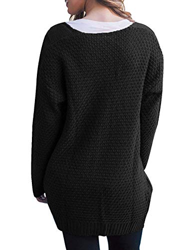 GRECERELLE Women's Loose Open Front Long Sleeve Solid Color Knit Cardigans Sweater Blouses with Packets(Medium, Purple)