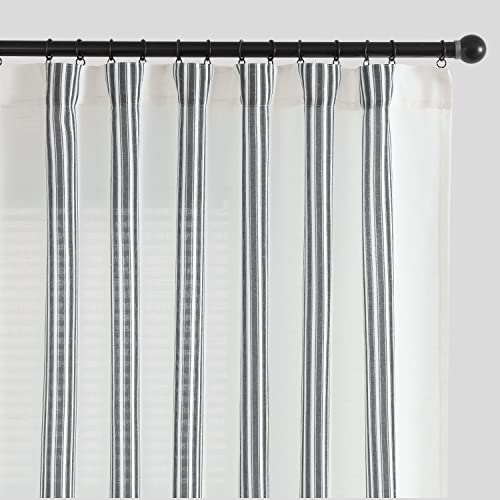 jinchan Striped Linen Curtains 72 Inch Long for Living Room Black Stripe Curtains Semi Sheer Curtains Back Tab Light Filtering Modern Farmhouse Rustic Drapes for Bedroom Window Curtain Set 2 Panels