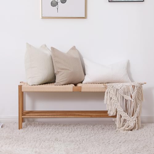 Cikary Decorative Throw Pillow Covers 16x16 Set of 2 for Sofa Bed with Raised Twisted Rope Pattern, Stretchy Embossed Couch Pillow Covers, Beige