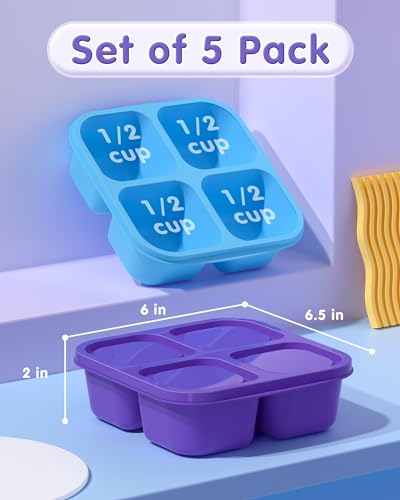 5 PCS Bento Snack Containers, Reusable 4 Compartment Divided Food Storage Containers, Divided Lunchable Container for School, Work and Travel (Multicolor)