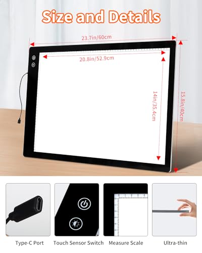 VECOHOTEL Rechargeable A4 Light Box for Tracing, 3-Color Super Bright Drawing Light Board with 6-Level/Stepless Brightness, 8860Lux & 3500mAh Battery, Light Pad for Diamond Painting, Weeding Vinyl