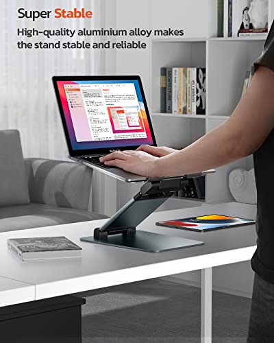 Sit to Stand Laptop Stand, Promote Healthy Posture, Ergonomic Standing Computer Stand, Tall Height Adjustable Laptop Riser, Reduce Neck Pain Compatible with MacBook Air Pro, All Laptops 10-17"-Gray