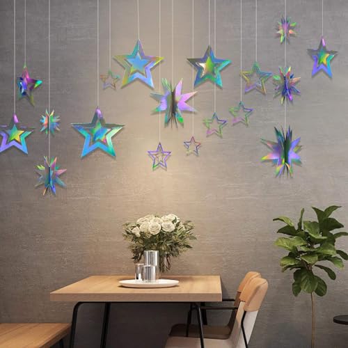 Cheerland Star Party Decoration Iridescent Party Supplies Holographic Twinkle Little Stars Garlands Hanging Euphoria Party Decorations Backdrop for Birthday Bachelorette Ramadan EID Graduation Disco