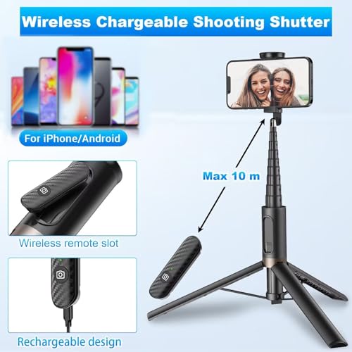 TONEOF 60" Cell Phone Selfie Stick Tripod,Smartphone Tripod Stand All-in-1 with Integrated Wireless Remote,Portable,Lightweight,Tall Extendable Phone Tripod for iPhone and Android