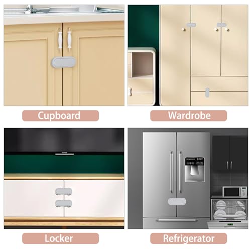 FYY Cabinet Locks for Babies, 8 Pack Child Proof Cabinet Locks Child Safety Locks for Cabinets Baby Proofing Cabinet Latches with Strong Adhesive Tape for Fridge, Cabinets, Freezer Door White