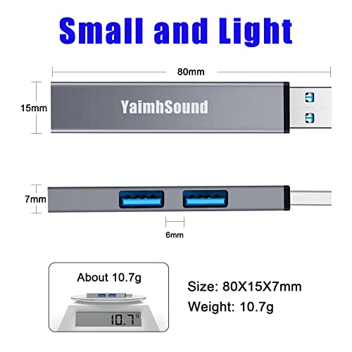 USB to USB Adapter,USB A to USB A, 3-Port USB 3.0,2.0 Splitter USB Extention,Mini USB Hub for Laptop,PC,All-in-One, Keyborad,Mouse,Flash Drive,SSD,Portable in Grey,Aluminum,YaimhSound